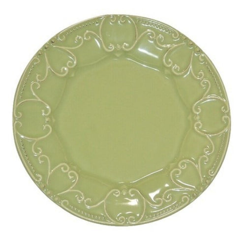 Assiette de table en céramique verte sculptée