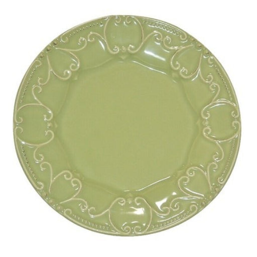 Assiette de table en céramique verte sculptée