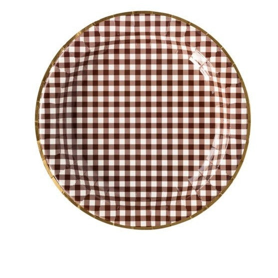 Assiette en céramique à carreaux bruns et blancs