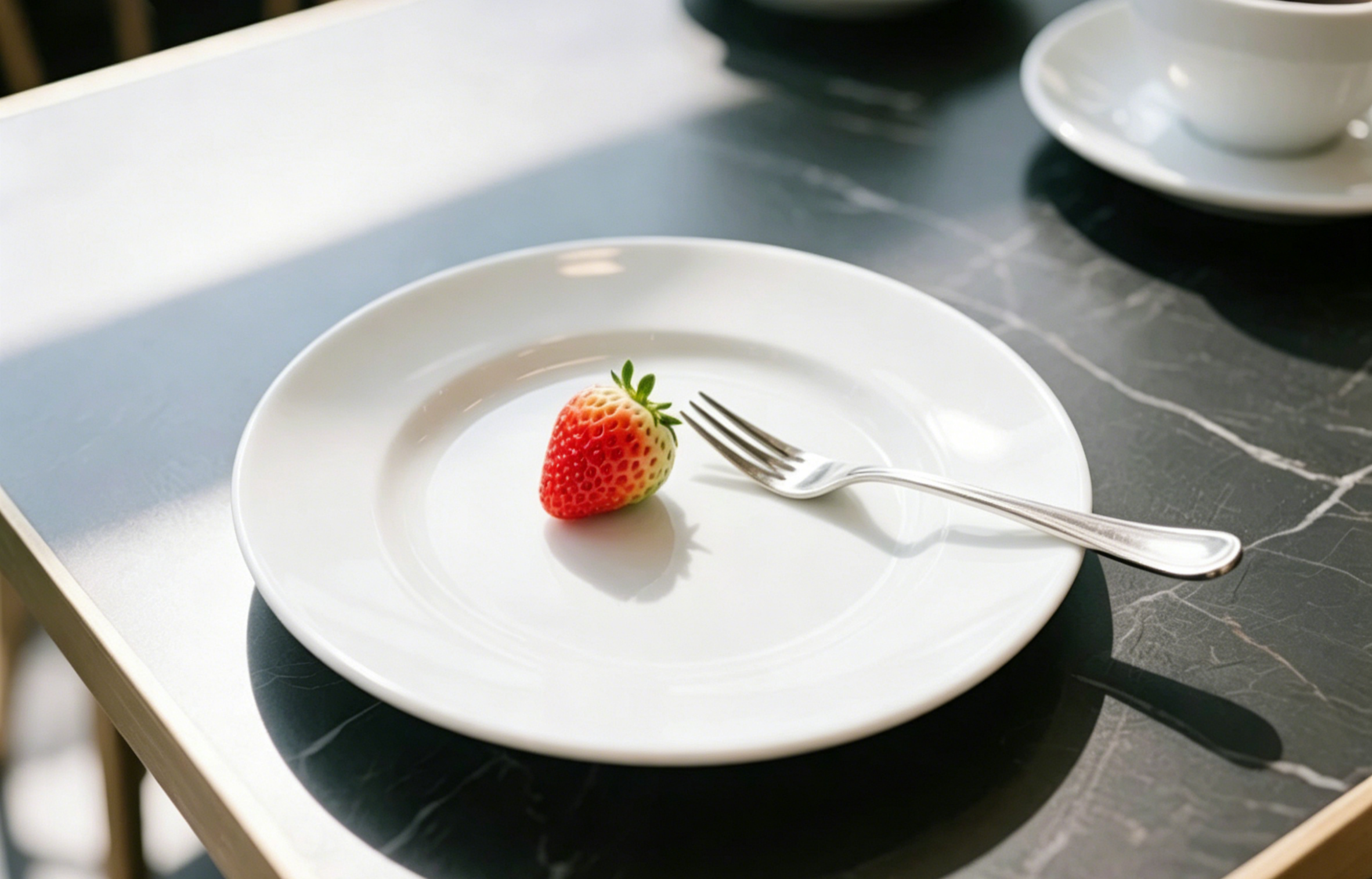 Assiette blanche minimaliste avec fruit frais et couverts
