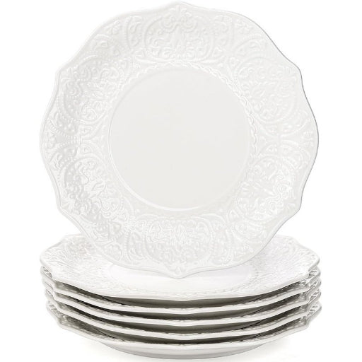 Assiette plate en céramique blanche gaufrée