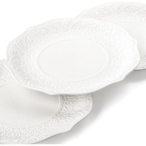 Assiette plate en céramique blanche gaufrée