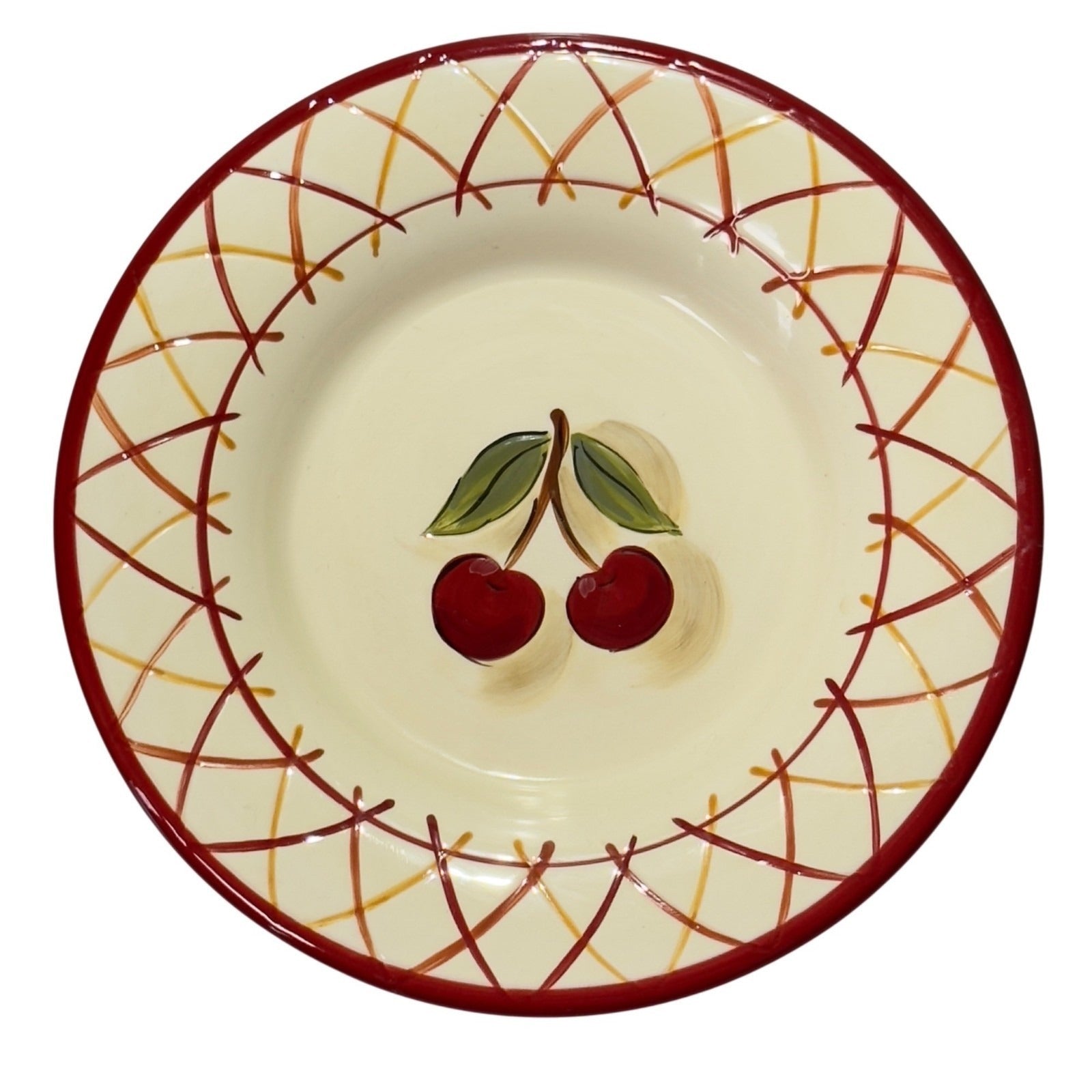 Assiette plate en céramique motif cerises