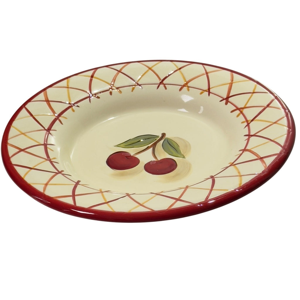 Assiette plate en céramique motif cerises
