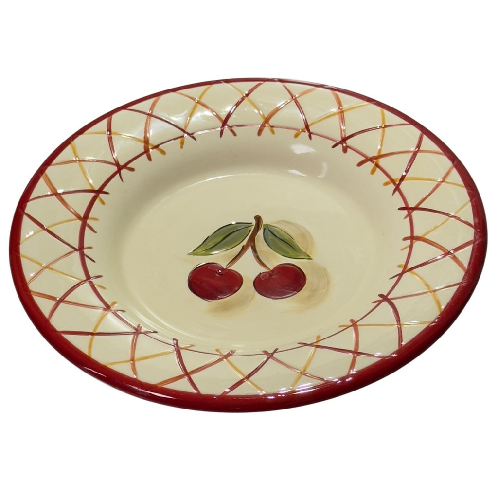Assiette plate en céramique motif cerises
