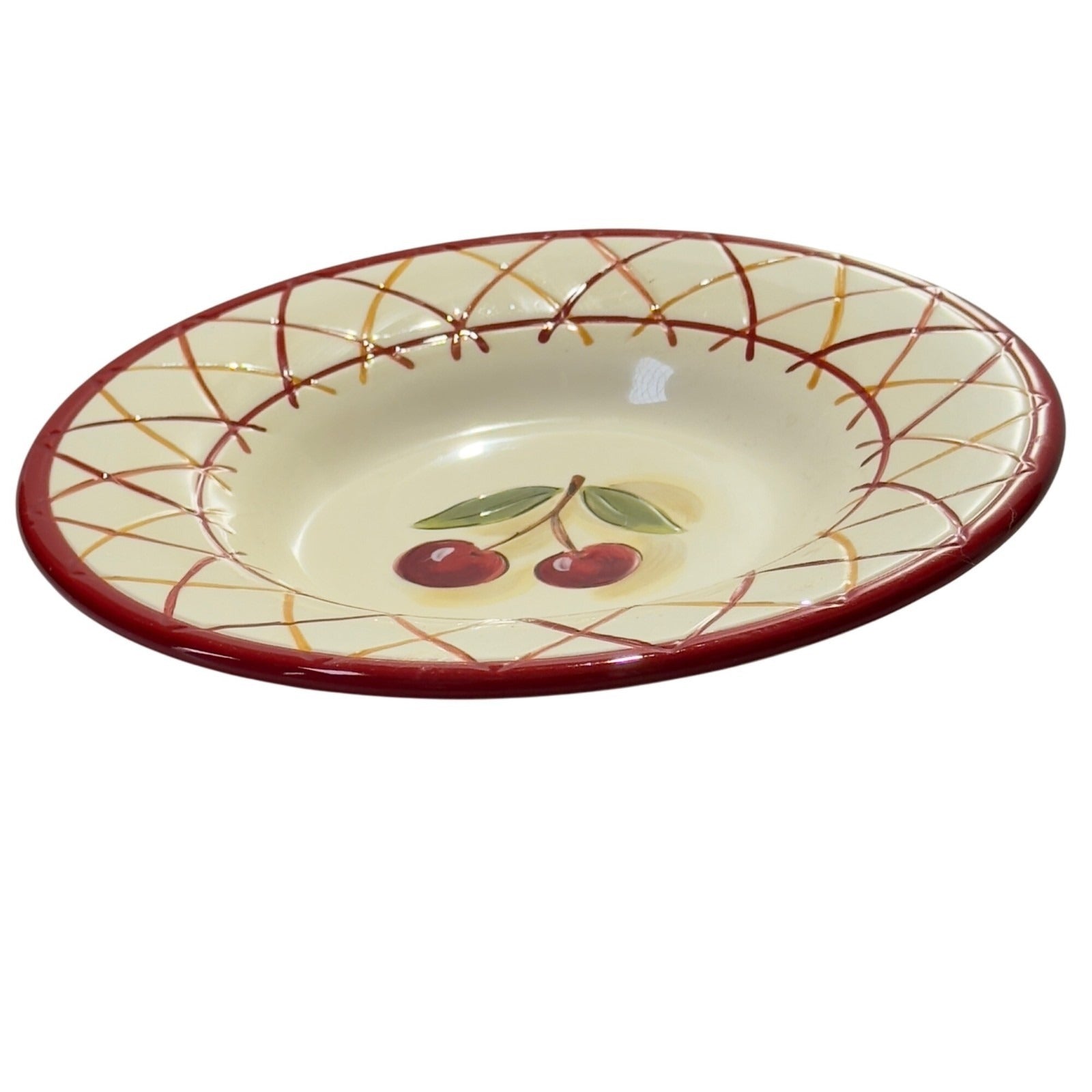 Assiette plate en céramique motif cerises