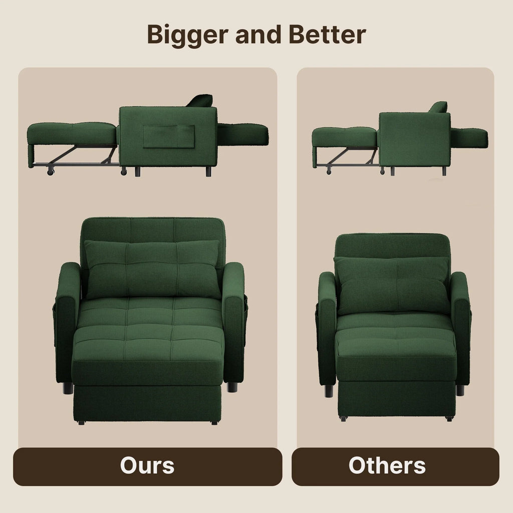 3-in-1 Adjustable Sleeper Sofa Bed, Pull Out Chair Sofa, Convertible Folding Bed for Living Room